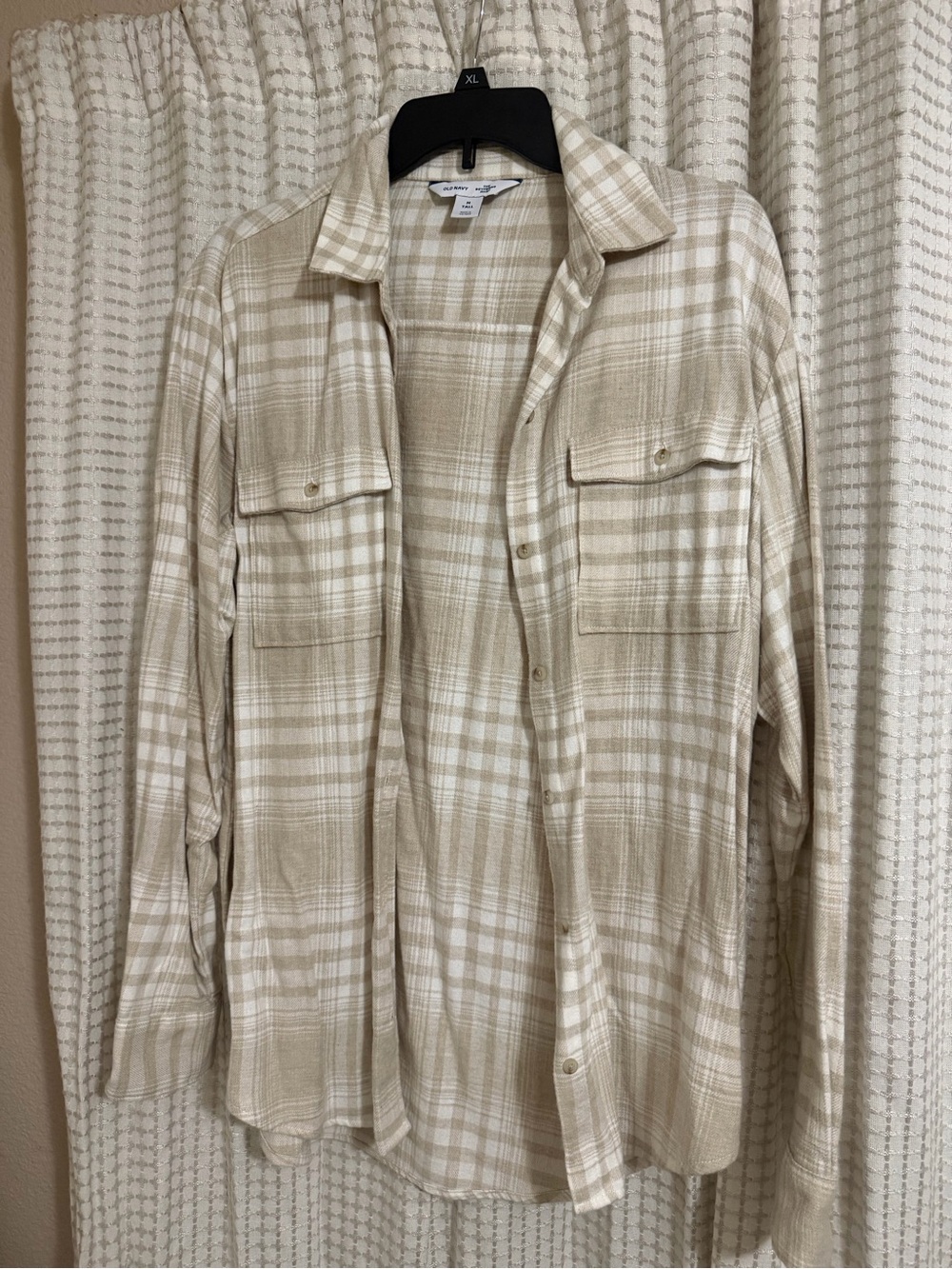Old Navy Beige and White Plaid Button-Down Shirt